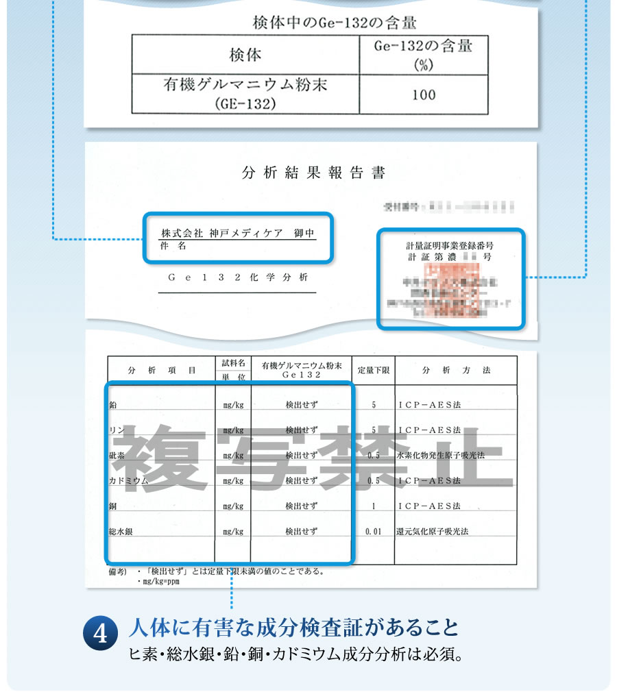 純度100％の有機ゲルマニウムであること