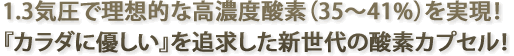 1.3気圧で理想的な高濃度酸素（35〜41%）を実現！